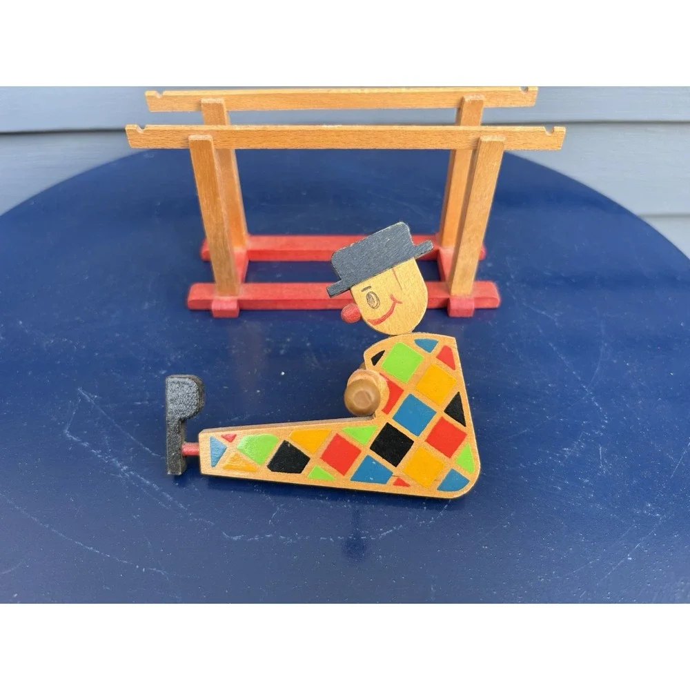 Vintage wood spinning balance toy parallel bar gymnast clown West Germany 1960s
